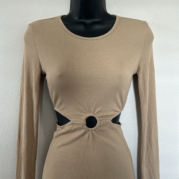 Princess Polly Orani Tan Long Sleeve Ribbed Cut Out Mini Dress - Picture 4 of 11